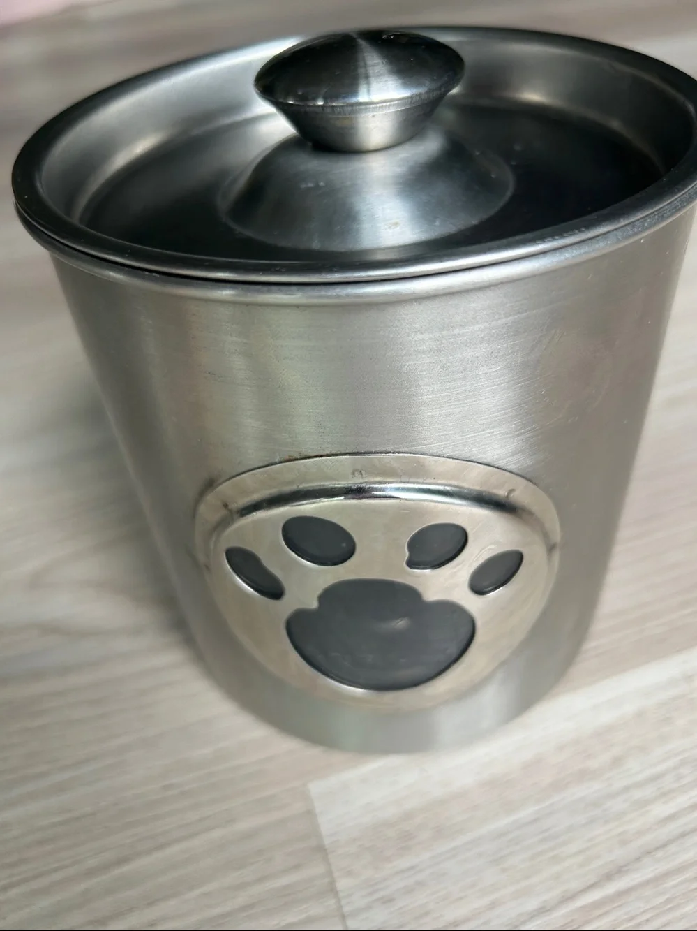 Stainless Steel Dog Treat Jar Paw Accent Silver